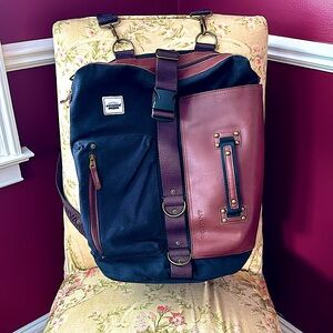 ANVÄNDA Backpack black canvas with leather